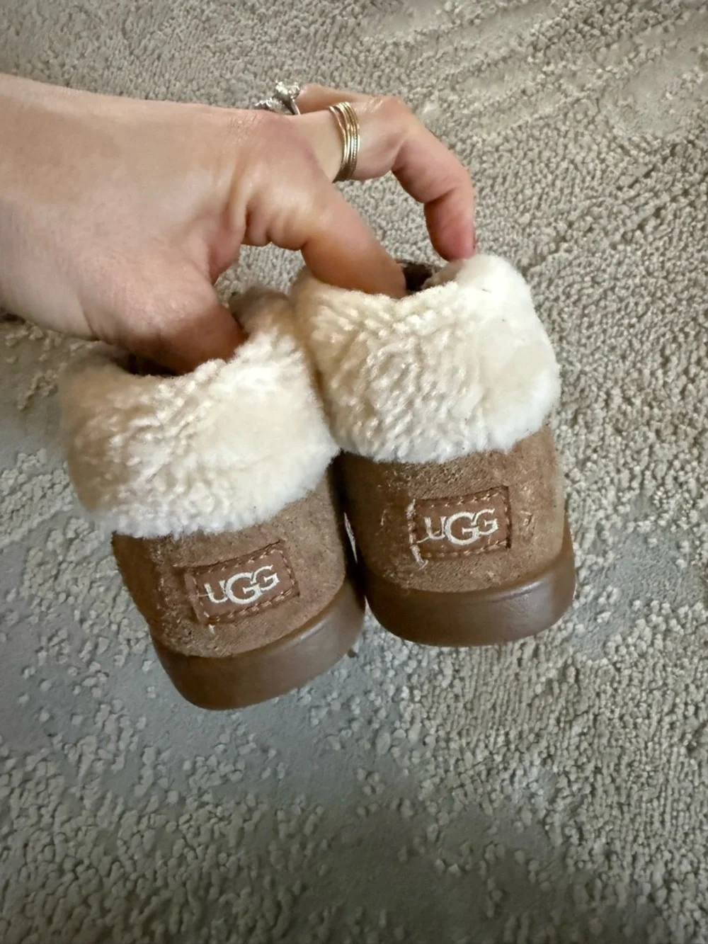 Ugg tan boots Nolen suede Shearling Boots Velcro Slip on toddler 9